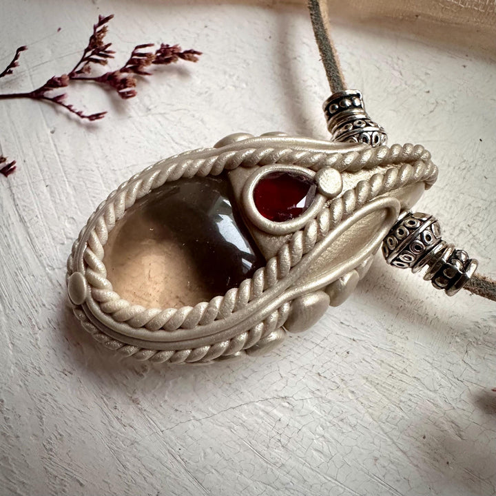 Smoky Quartz and Red Garnet Necklace - FairyGardenGlow