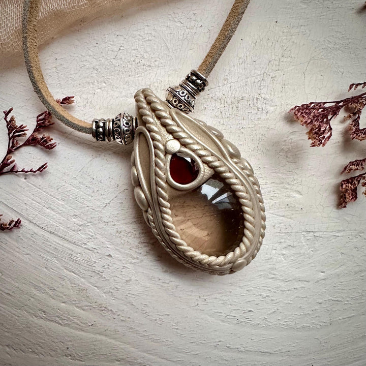 Smoky Quartz and Red Garnet Necklace - FairyGardenGlow
