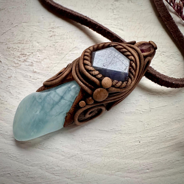 Aquamarine Tanzanite and Amethyst Pendant Necklace - FairyGardenGlow