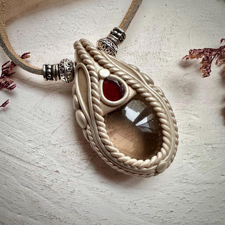 Smoky Quartz and Red Garnet Necklace - FairyGardenGlow