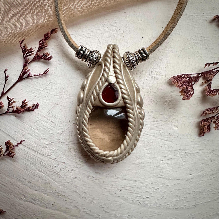 Smoky Quartz and Red Garnet Necklace - FairyGardenGlow