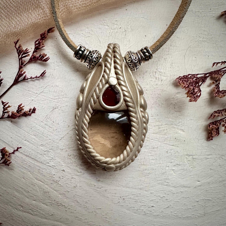 Smoky Quartz and Red Garnet Necklace - FairyGardenGlow