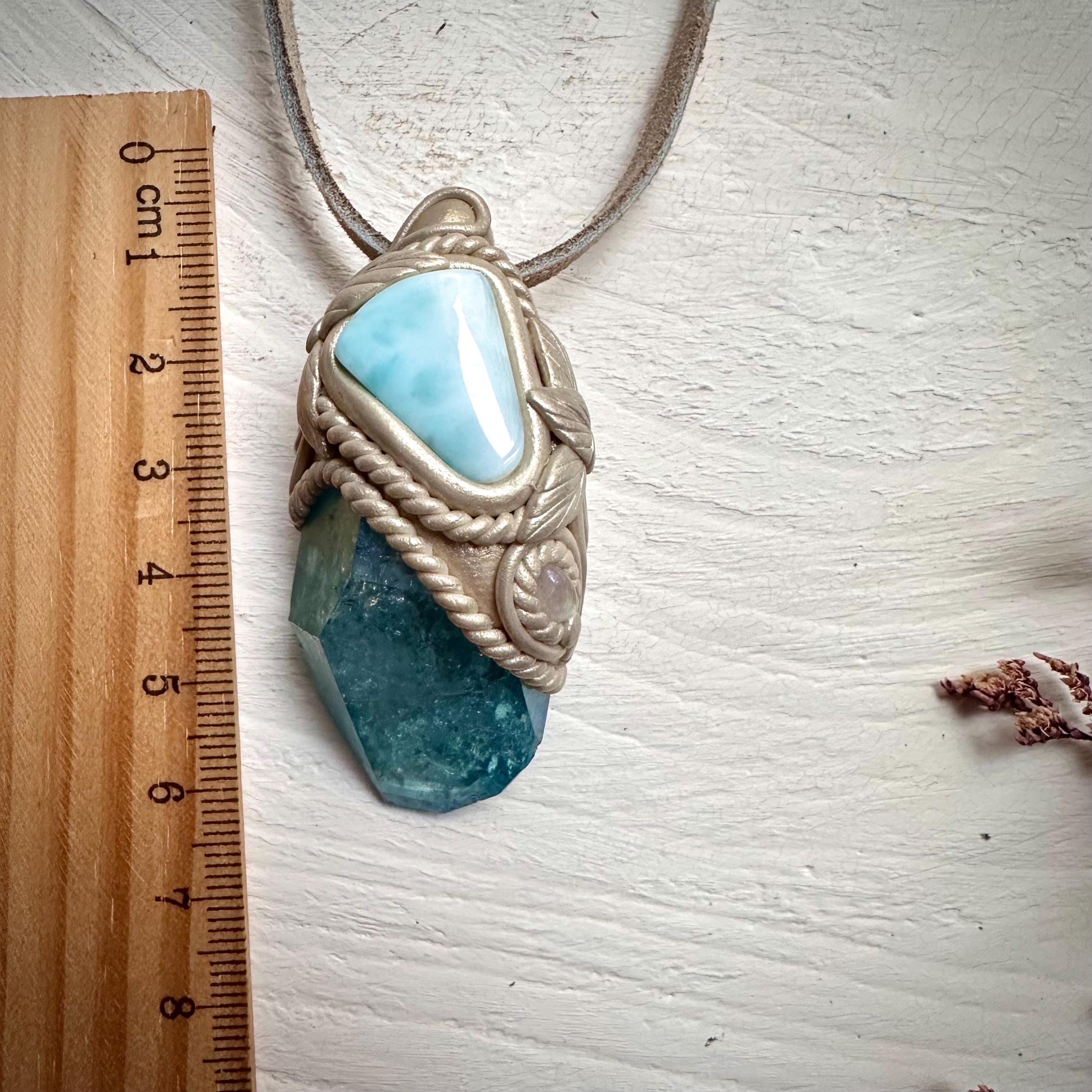Aqua Aura Quartz Larimar and Moonstone Necklace - FairyGardenGlow