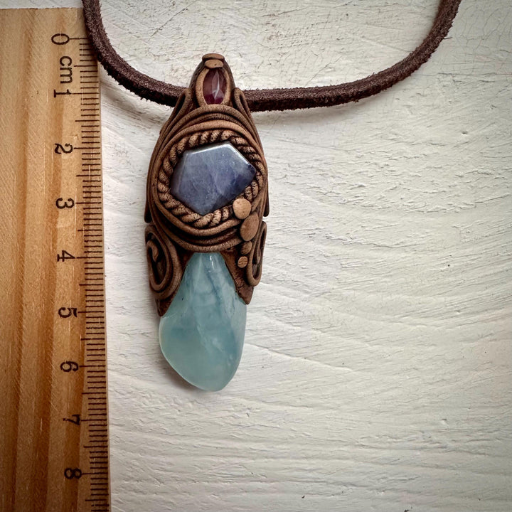 Aquamarine Tanzanite and Amethyst Pendant Necklace - FairyGardenGlow