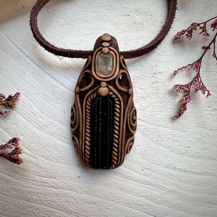 Green Tourmaline Aquamarine and Smoky Quartz Necklace - FairyGardenGlow