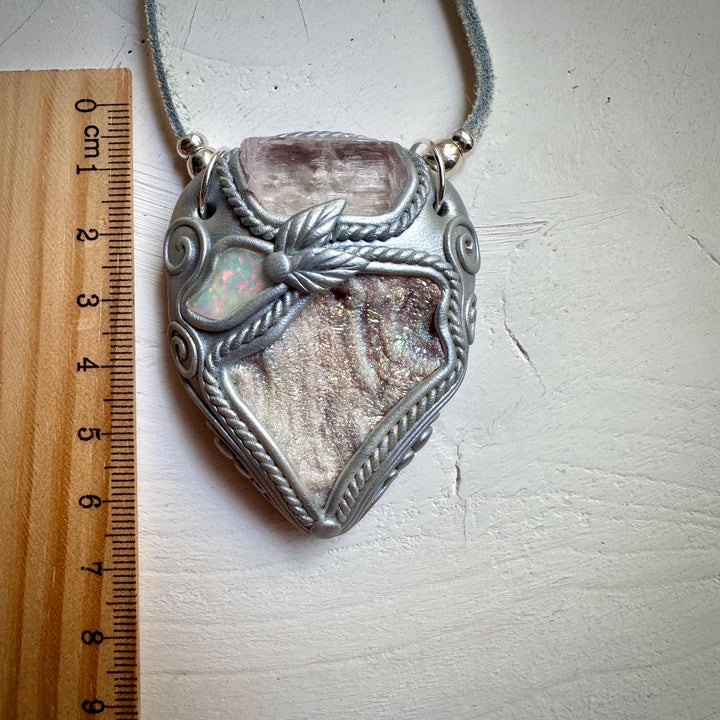 Angel Aura Chalcedony Kunzite and Opal Pendant Necklace - FairyGardenGlow