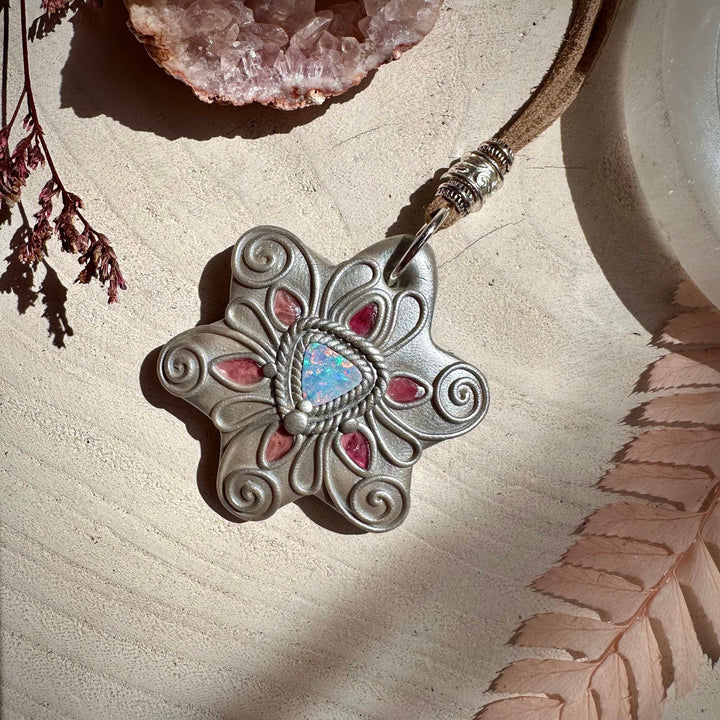 Australian Opal and Pink Tourmaline Necklace - FairyGardenGlow