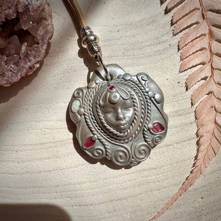 Pink Tourmaline Australian Opal Ruby and Diamond Goddess Necklace - FairyGardenGlow