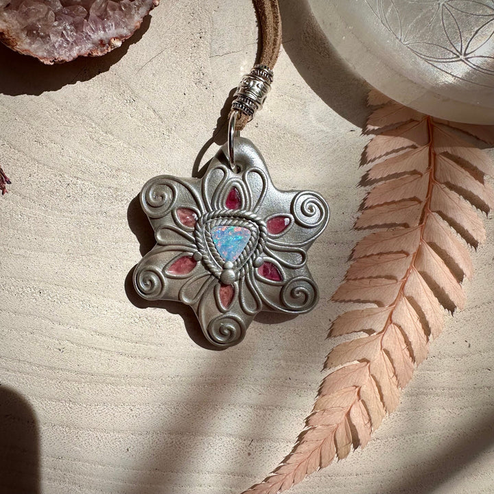 Australian Opal and Pink Tourmaline Necklace - FairyGardenGlow