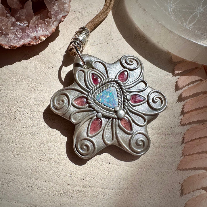 Australian Opal and Pink Tourmaline Necklace - FairyGardenGlow