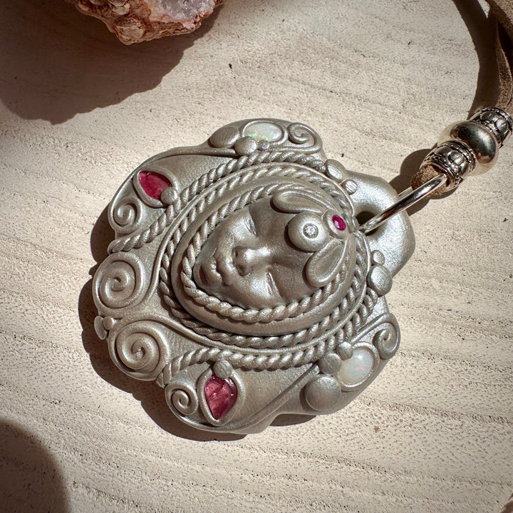 Pink Tourmaline Australian Opal Ruby and Diamond Goddess Necklace - FairyGardenGlow