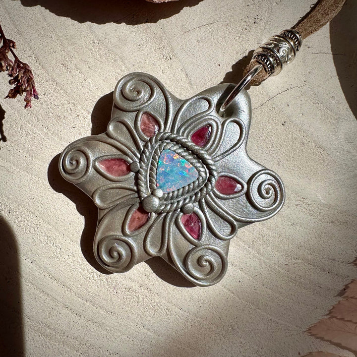 Australian Opal and Pink Tourmaline Necklace - FairyGardenGlow