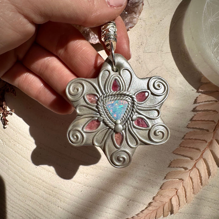 Australian Opal and Pink Tourmaline Necklace - FairyGardenGlow
