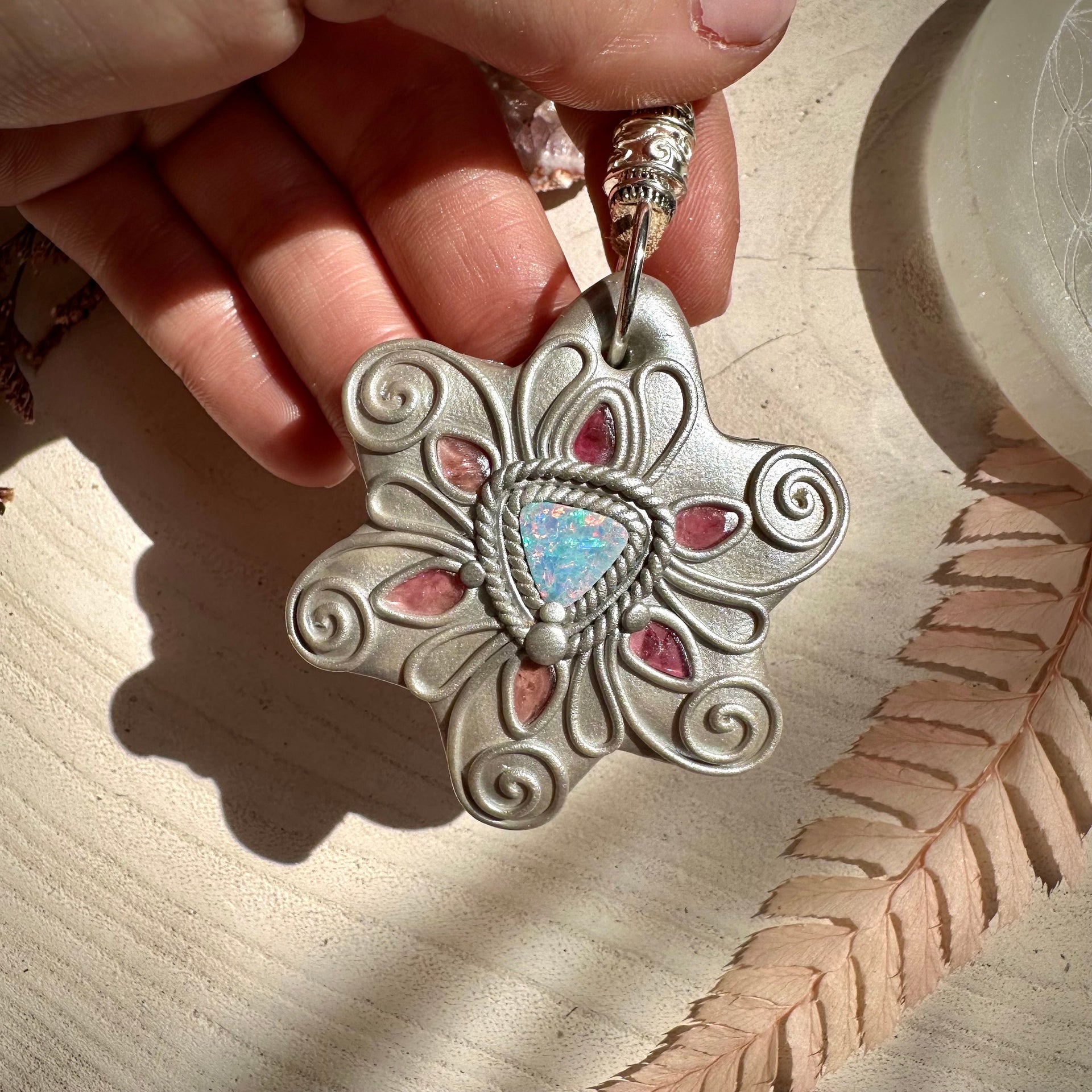Australian Opal and Pink Tourmaline Necklace - FairyGardenGlow