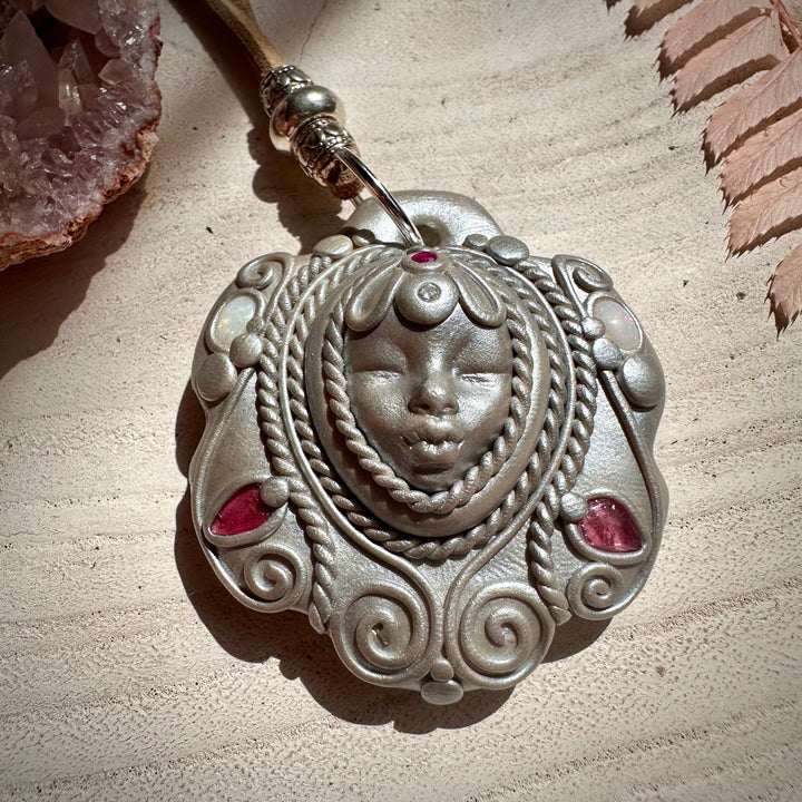 Pink Tourmaline Australian Opal Ruby and Diamond Goddess Necklace - FairyGardenGlow