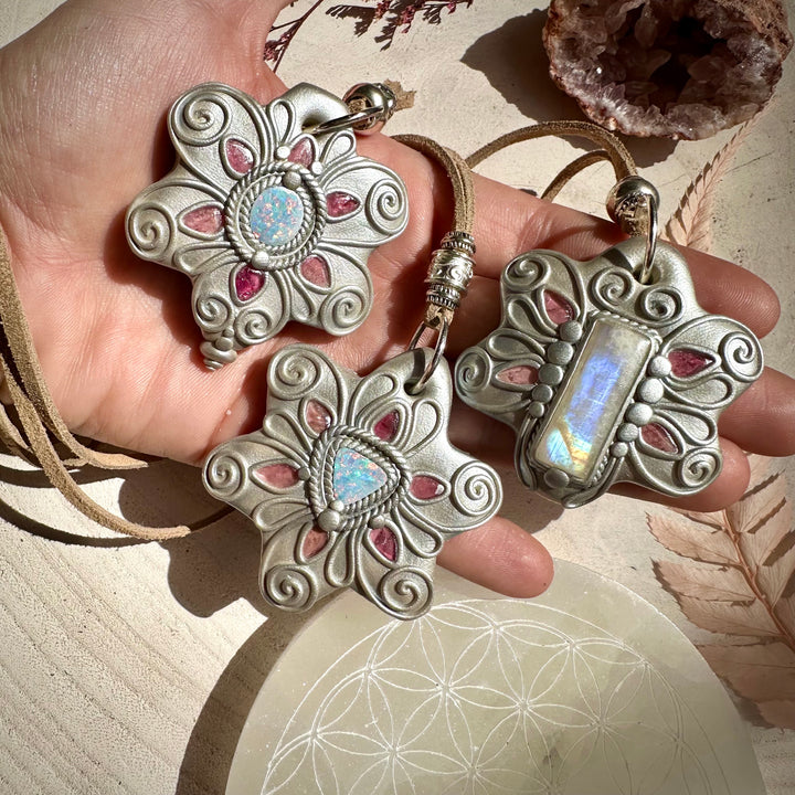 Australian Opal and Pink Tourmaline Necklace - FairyGardenGlow