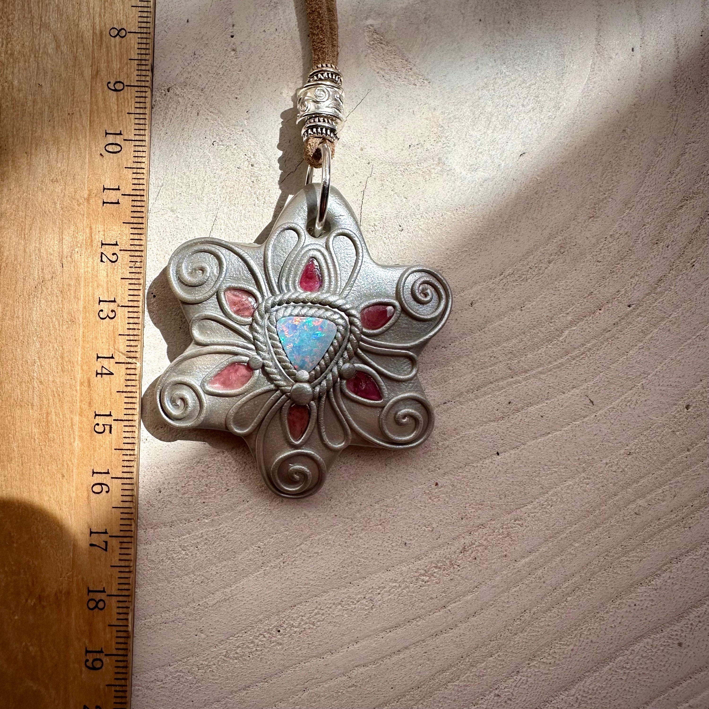 Australian Opal and Pink Tourmaline Necklace - FairyGardenGlow