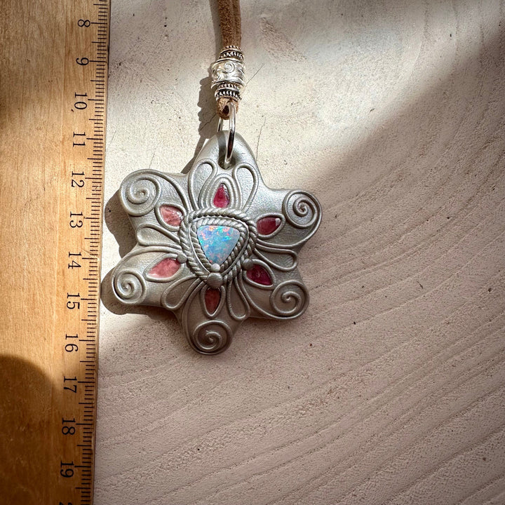 Australian Opal and Pink Tourmaline Necklace - FairyGardenGlow