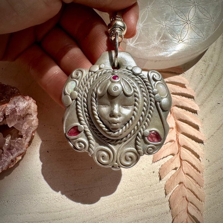 Pink Tourmaline Australian Opal Ruby and Diamond Goddess Necklace - FairyGardenGlow