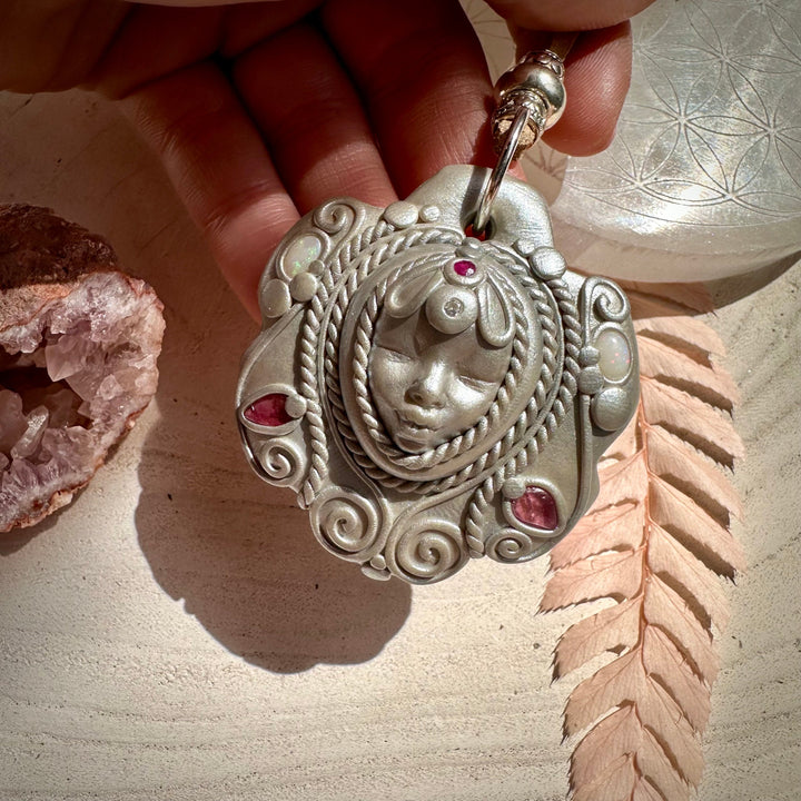 Pink Tourmaline Australian Opal Ruby and Diamond Goddess Necklace - FairyGardenGlow