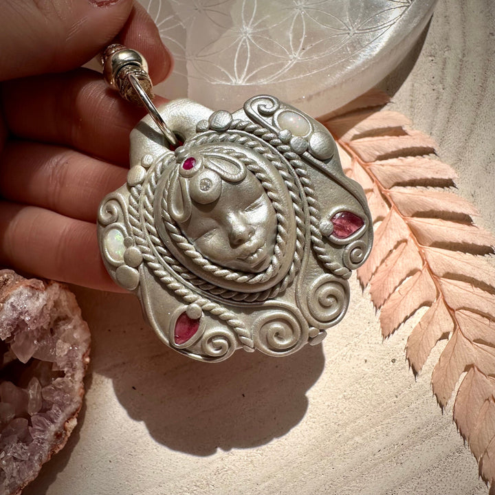 Pink Tourmaline Australian Opal Ruby and Diamond Goddess Necklace - FairyGardenGlow