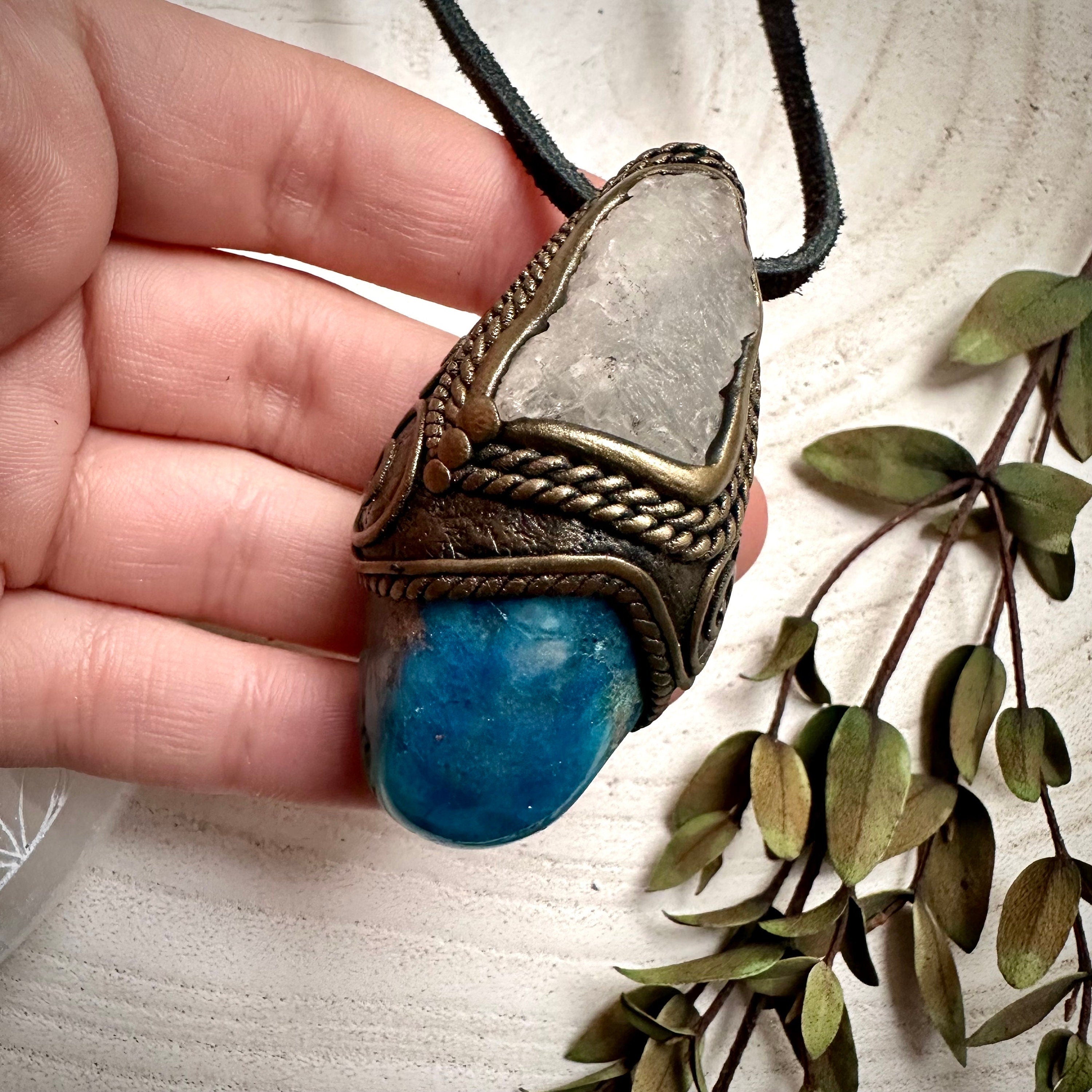 Shattuckite and Brucite Necklace - FairyGardenGlow