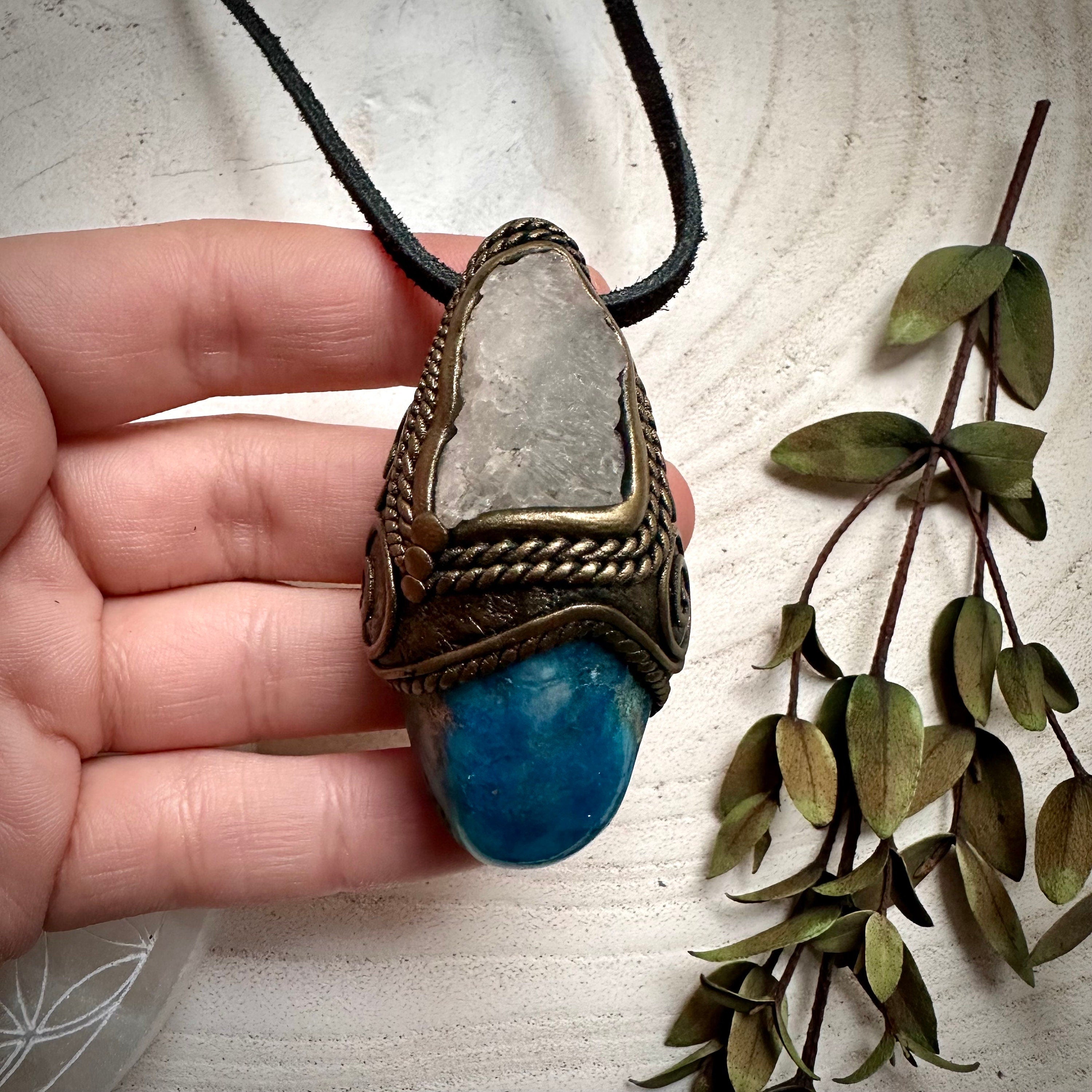 Shattuckite and Brucite Necklace - FairyGardenGlow