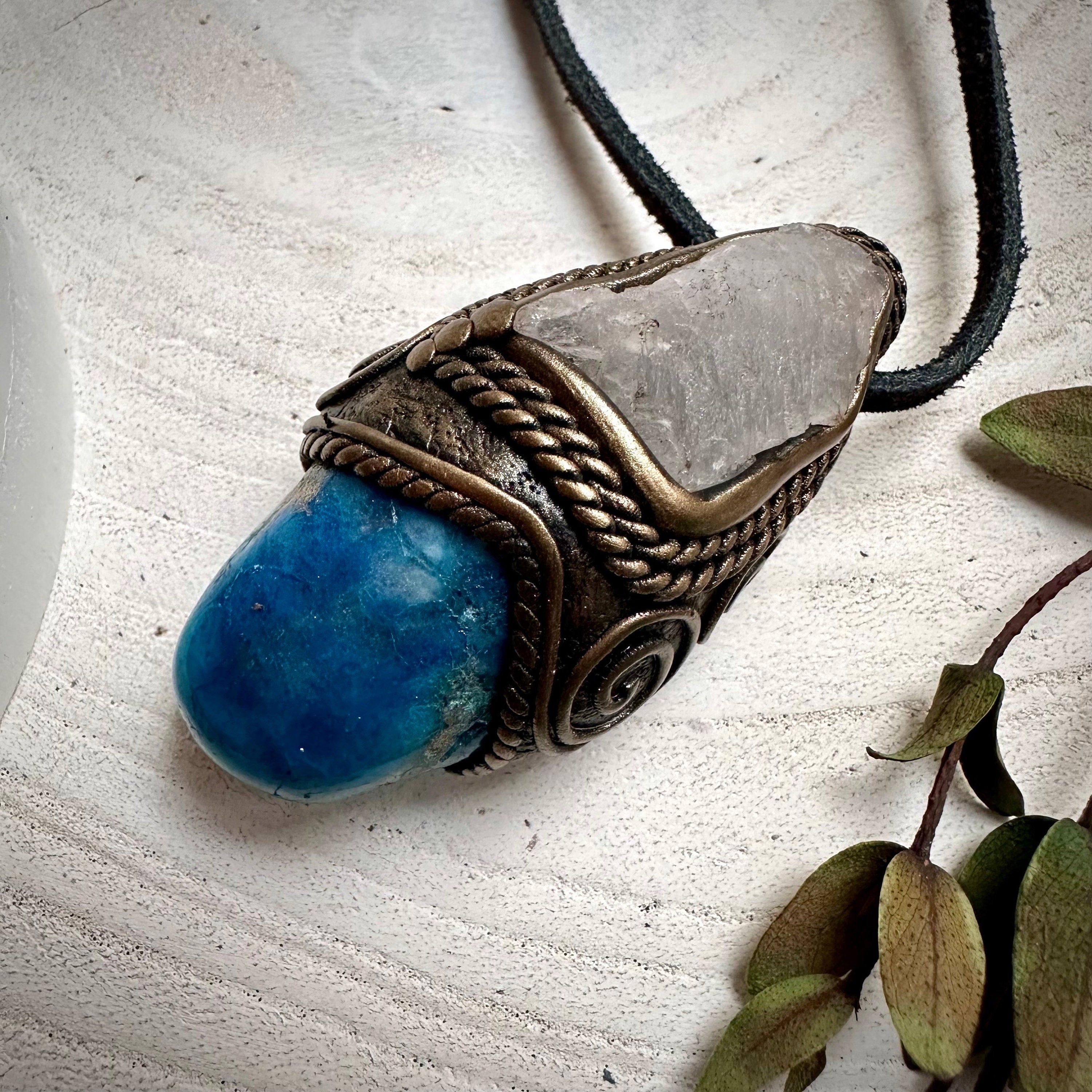 Shattuckite and Brucite Necklace - FairyGardenGlow