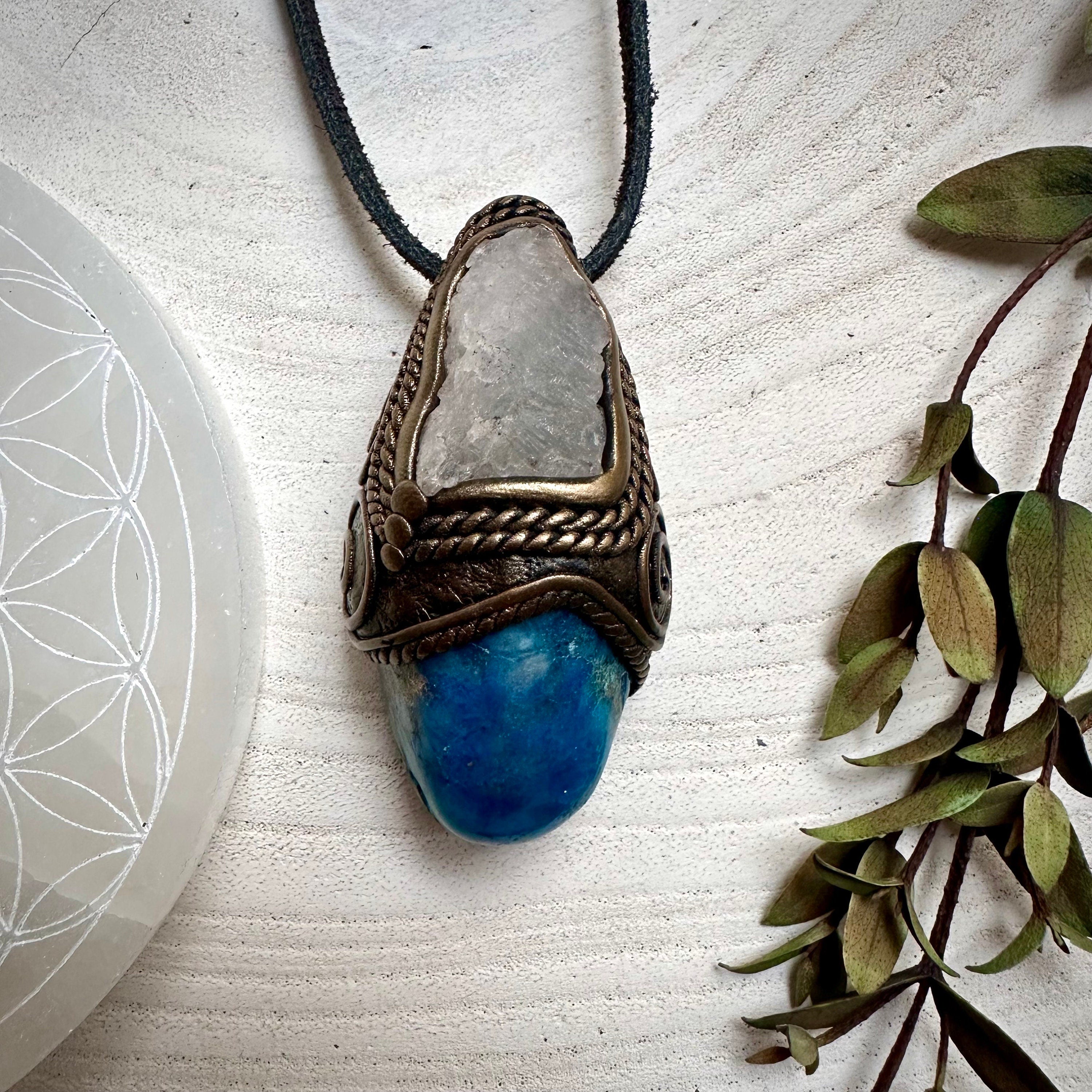 Shattuckite and Brucite Necklace - FairyGardenGlow