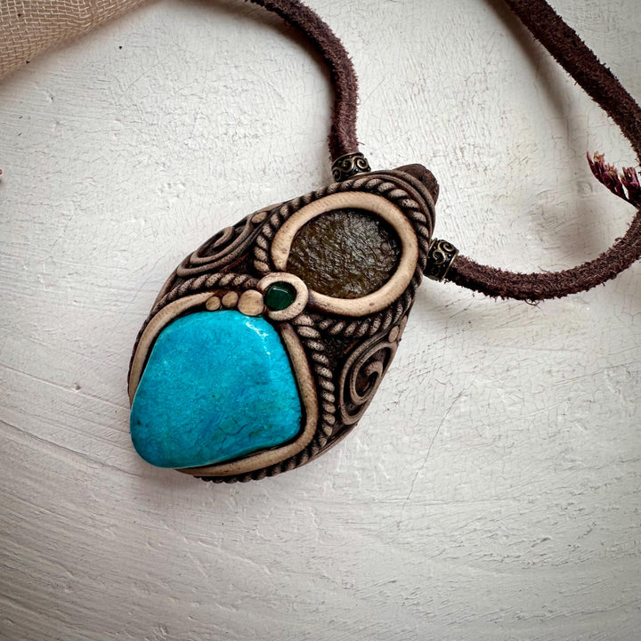 Atacama Opal Moldavite and Emerald Necklace - FairyGardenGlow
