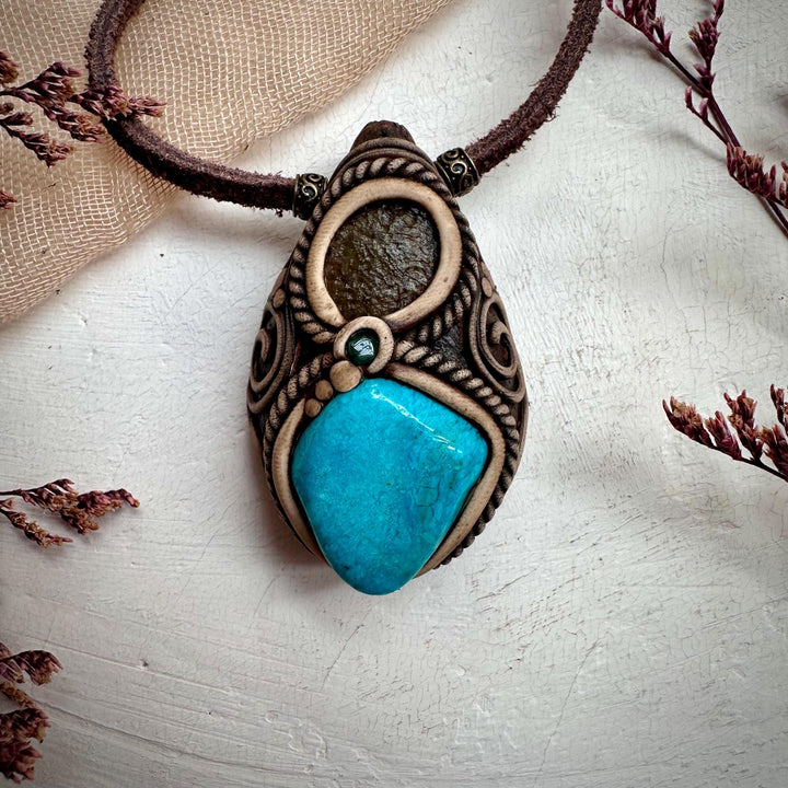 Atacama Opal Moldavite and Emerald Necklace - FairyGardenGlow