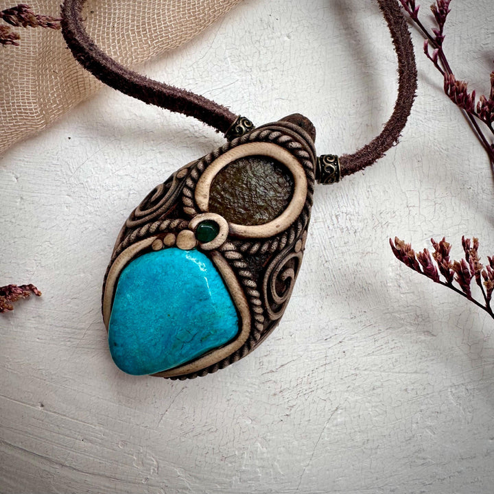Atacama Opal Moldavite and Emerald Necklace - FairyGardenGlow