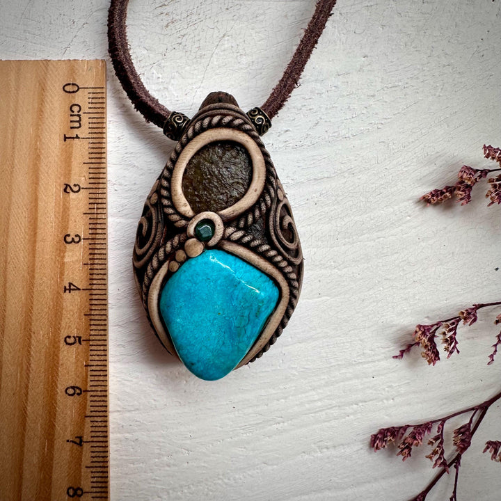 Atacama Opal Moldavite and Emerald Necklace - FairyGardenGlow