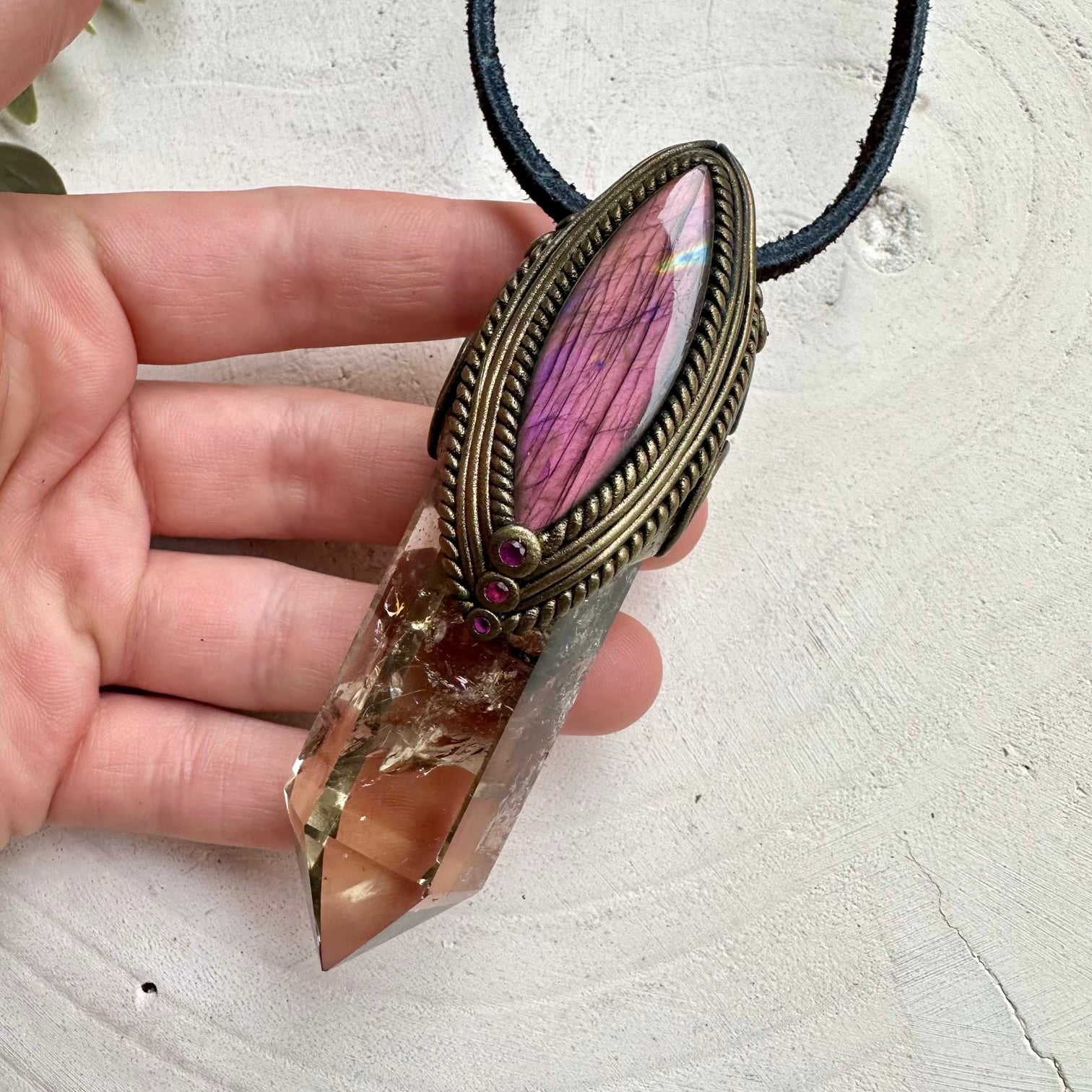Spiritual jewelry combining citrine purple labradorite and ruby
