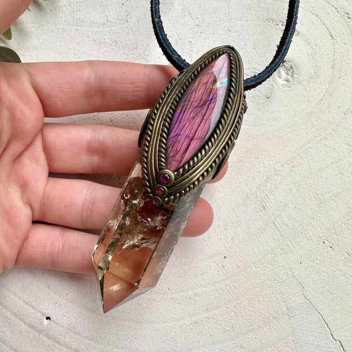 Spiritual jewelry combining citrine purple labradorite and ruby