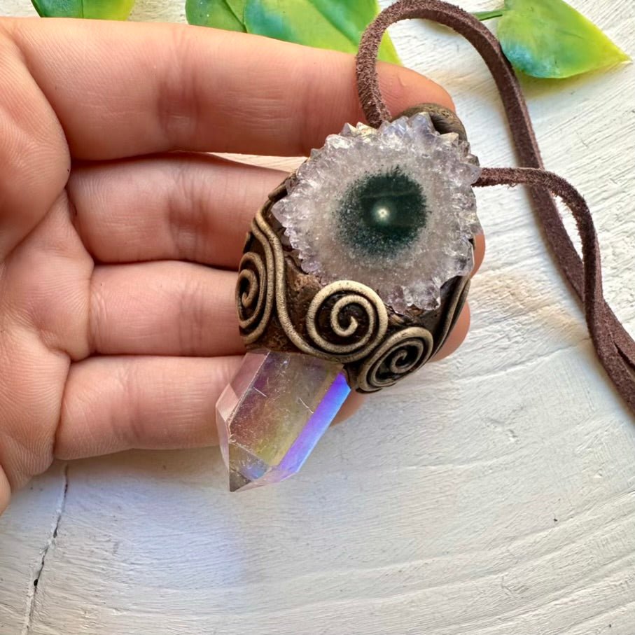 Angel Aura Quartz and Amethyst Stalactite Necklace FairyGardenGlow