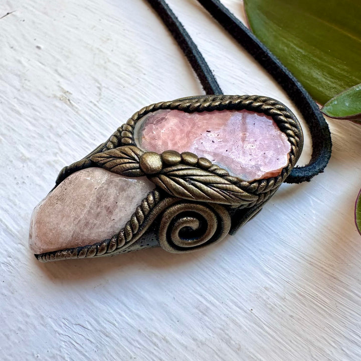 Rhodochrosite Stalactite and Morganite Handmade Crystal Necklace - FairyGardenGlow