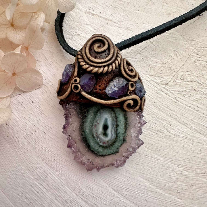 Amethyst Stalactite and Tanzanite Pendant Necklace - FairyGardenGlow