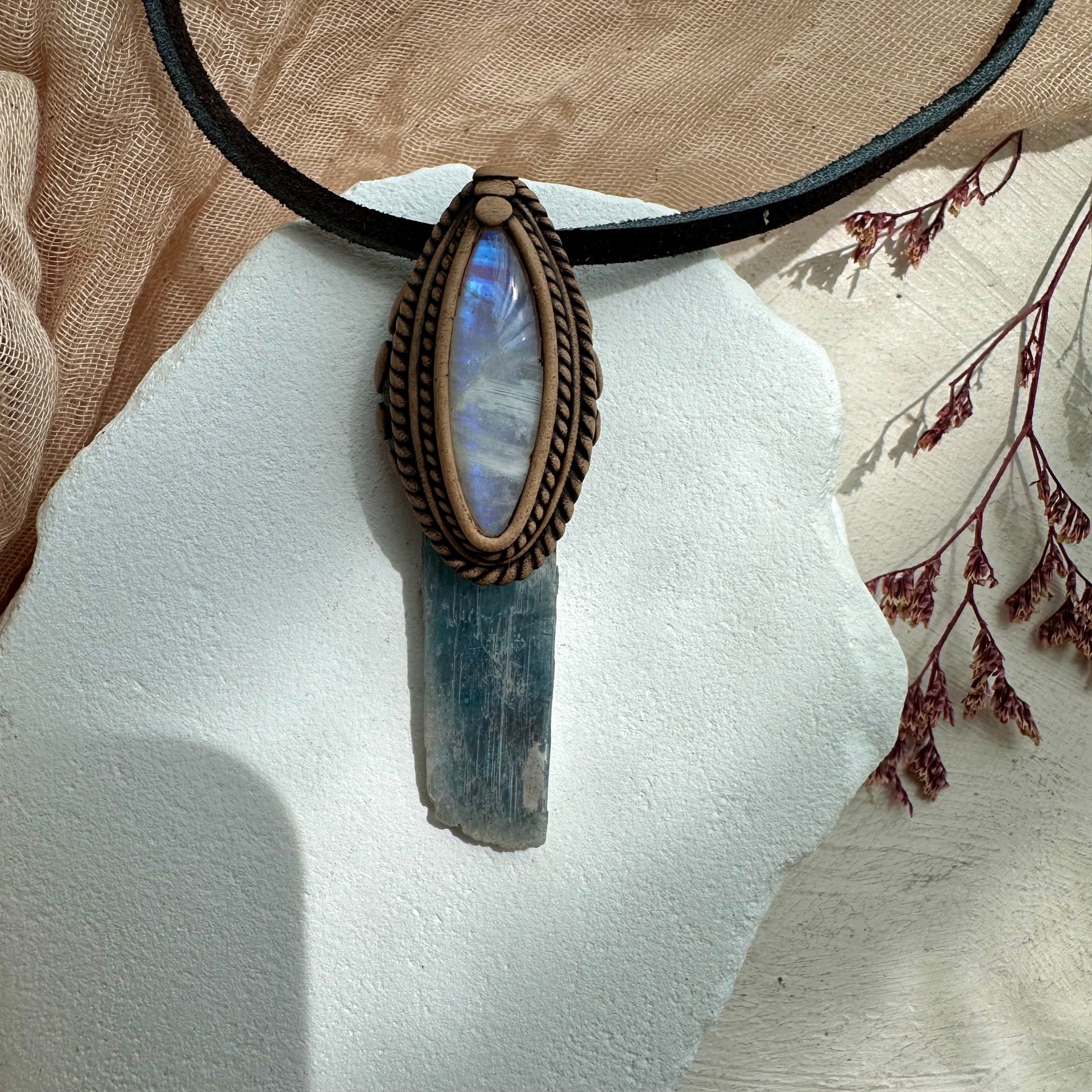 Aqua Aura Kunzite and Moonstone Necklace