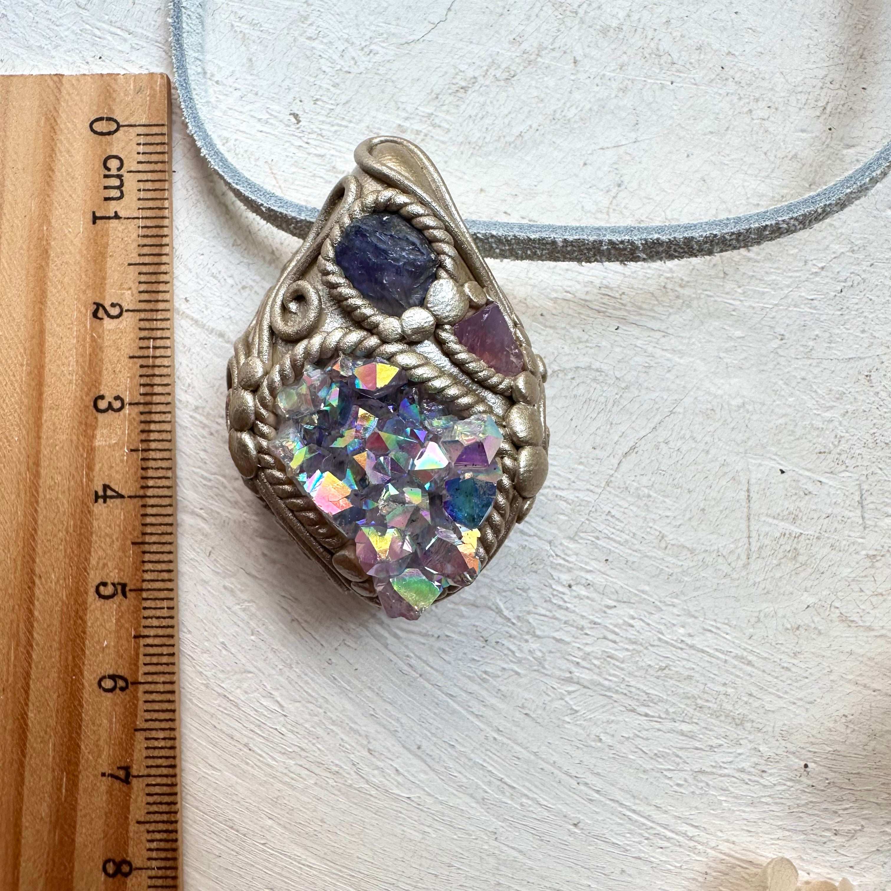 Angel Aura Amethyst Tanzanite and Spinel Pendant - FairyGardenGlow