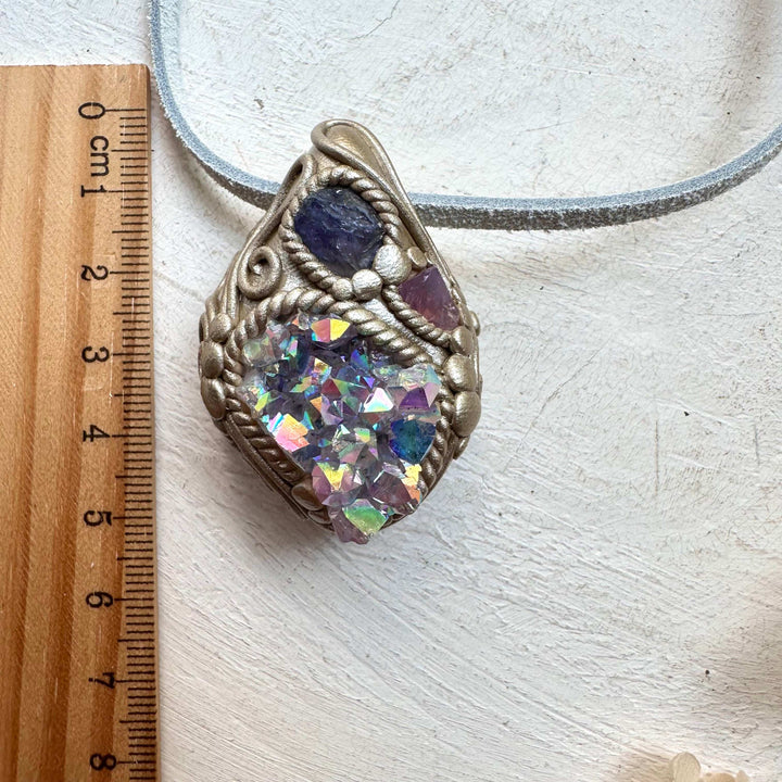 Angel Aura Amethyst Tanzanite and Spinel Pendant - FairyGardenGlow