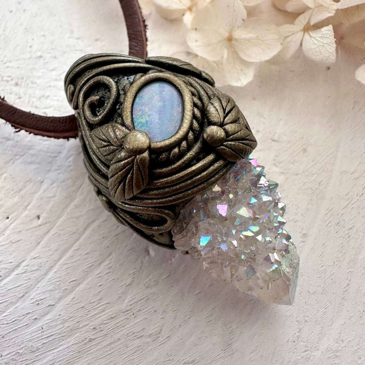 Angel Aura Spirit Quartz and Australian Opal Doublet Necklace - FairyGardenGlow