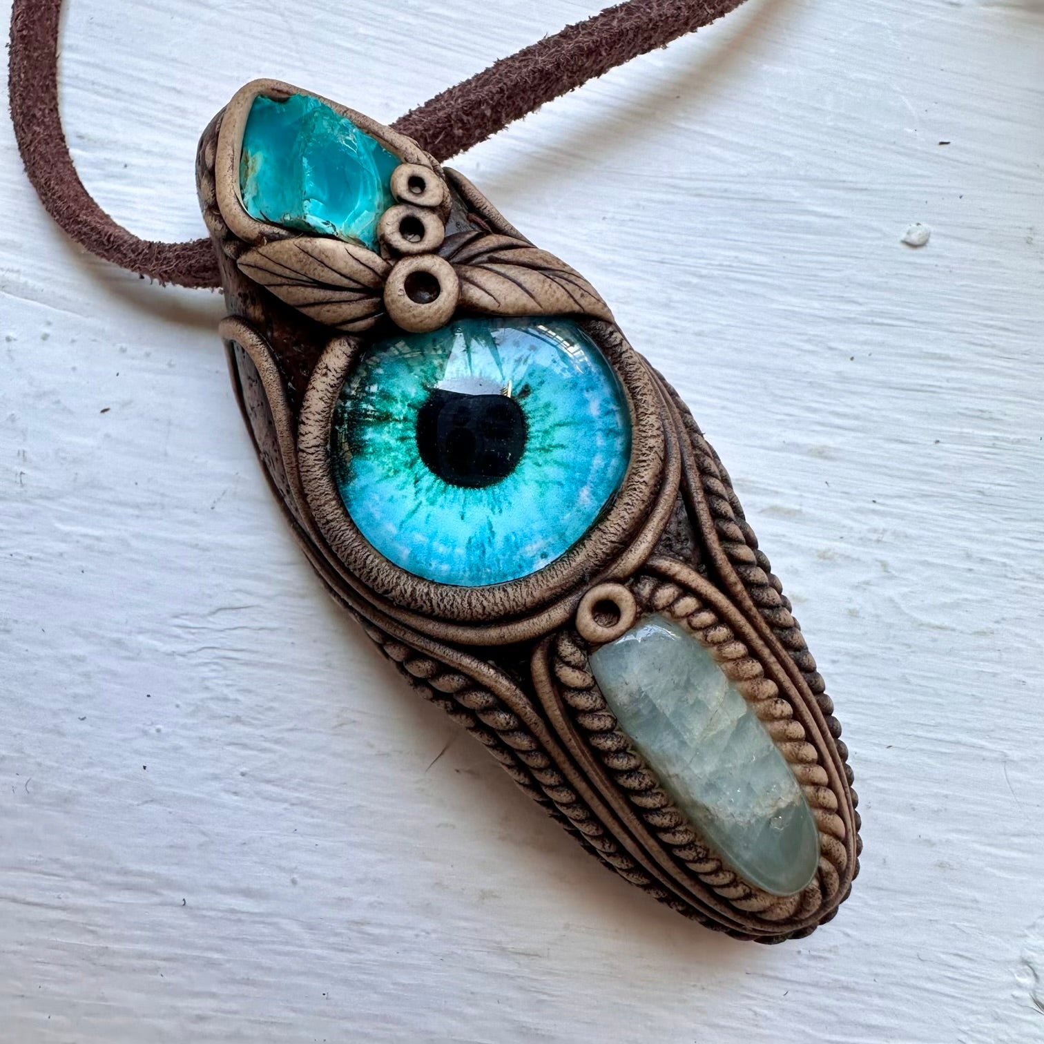 Aquamarine and Raw Chrysocolla Eye Necklace - FairyGardenGlow