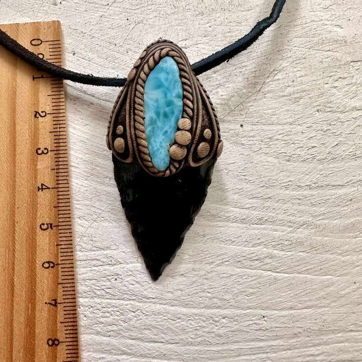 Black Obsidian Arrowhead and Larimar Necklace - FairyGardenGlow