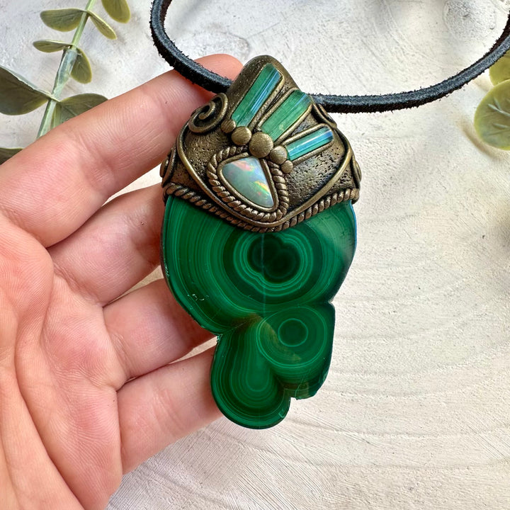 One of a kind malachite gemstone necklace