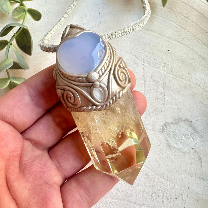 Healing stone wand necklace crystal talisman for communication and focus