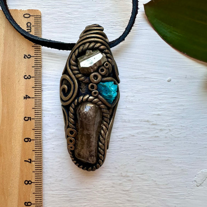 Citrine Chrysocolla and Pyrite Necklace, Gemstone Jewelry - FairyGardenGlow