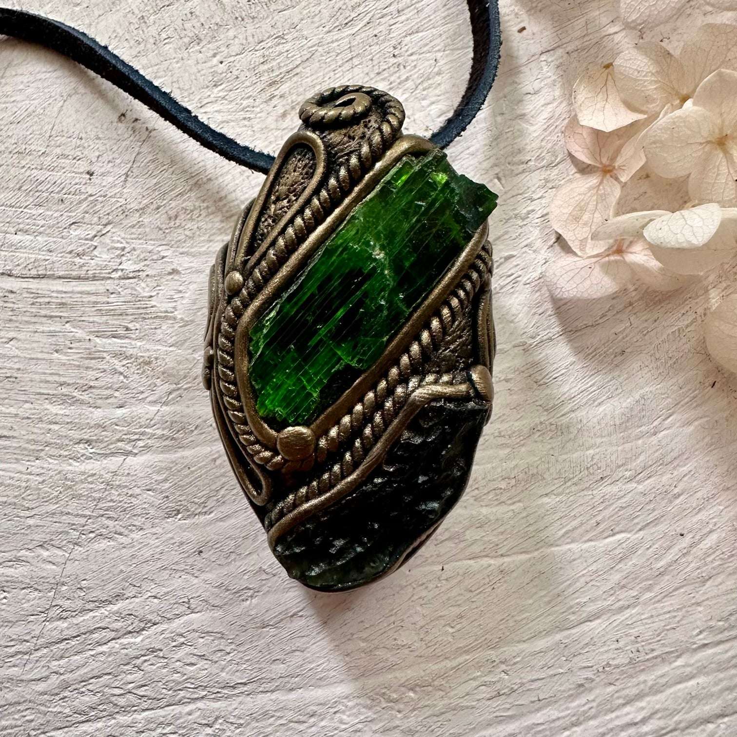Chrome Diopside and Moldavite Necklace - FairyGardenGlow