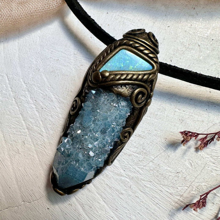 Aqua Aura Spirit Quartz and Australian Opal Doublet Necklace - FairyGardenGlow