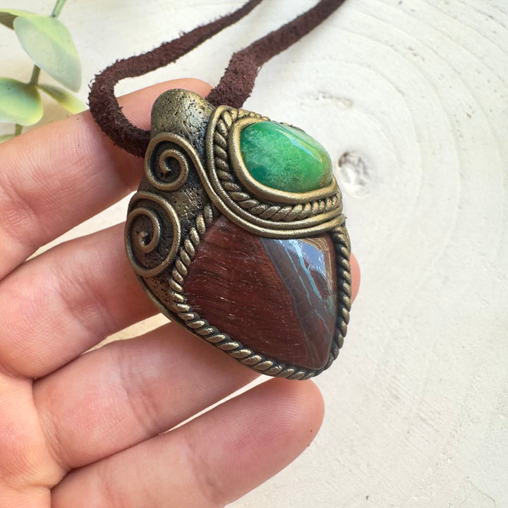 Earth energy pendant necklace with Chrysoprase and Tiger’s Eye